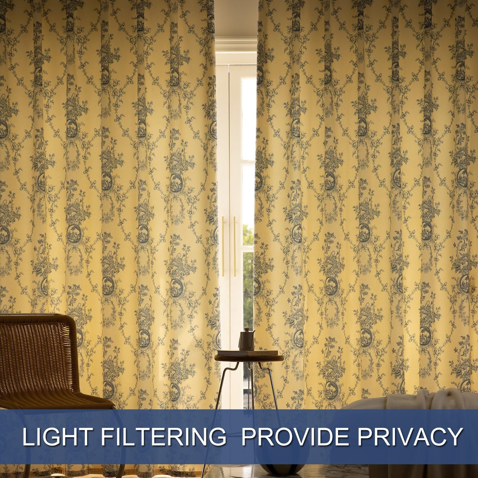 SUOUO Blue and White Floral Chenille Curtains 52″W x 84″L (Pack of 2),