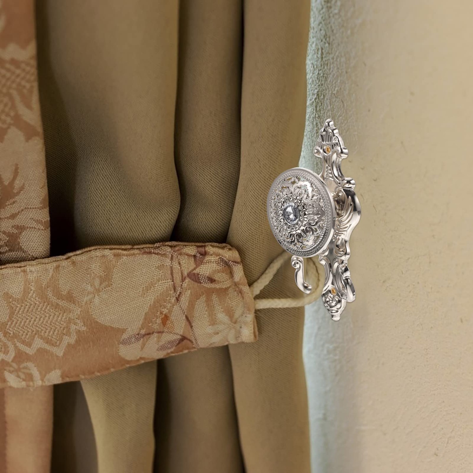 Rhinestone Curtain Holdback Hooks Set 2Pcs Silver Wall Mounted Drapery Tiebac…