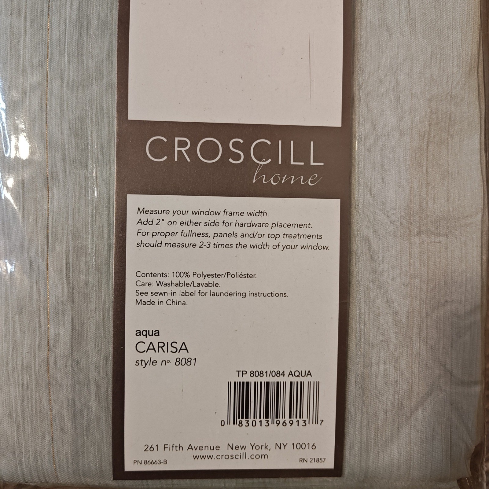 Croscill Carisa Tailored Curtain Panel 40×84 Aqua Blue Gold Pinstripe 8081
