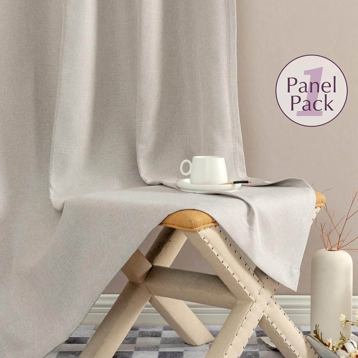 Jinchan Linen Textured Curtain 84″x52″ Insulated Darkening Greyish Beige 1 Panel