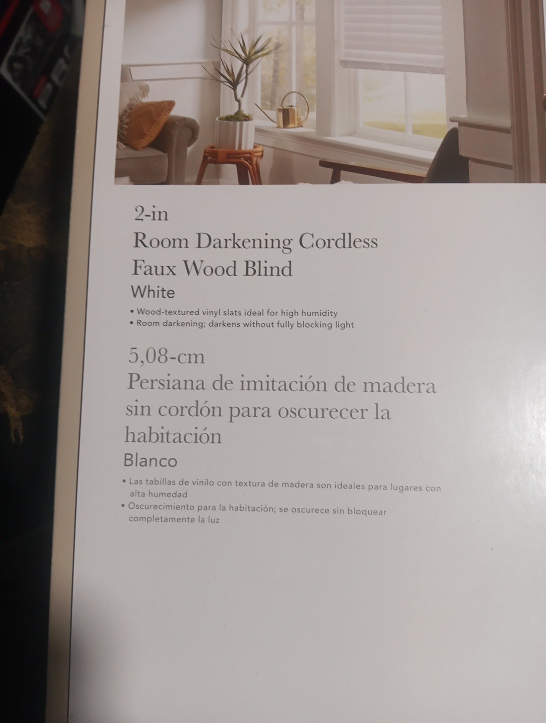 allen + roth 2-in Room Darkening Cordless Faux Wood Blind White 39in x 64in