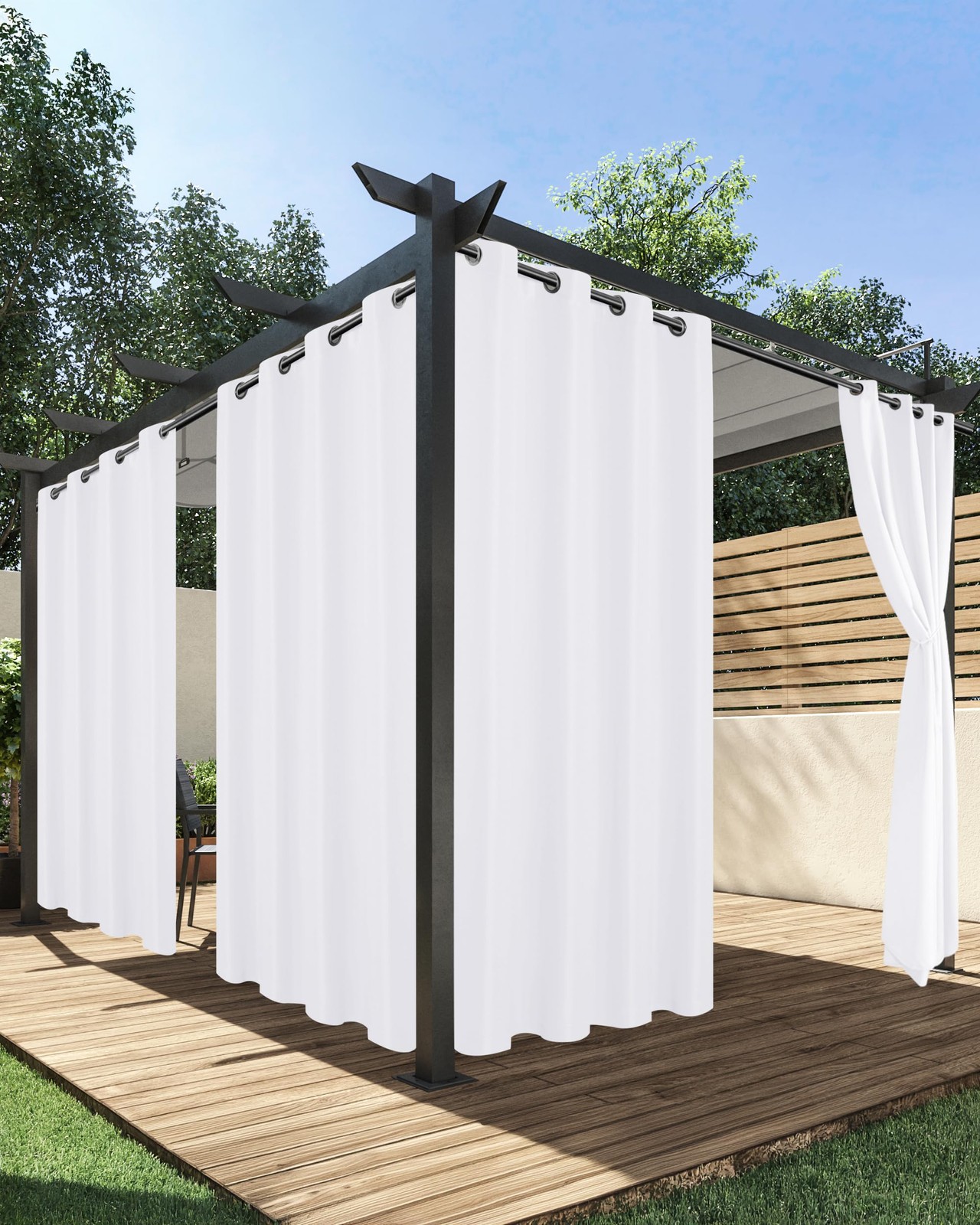 White Outdoor Curtains for Patio Waterproof, 4 Panels 54 x 84 Inch Privacy …