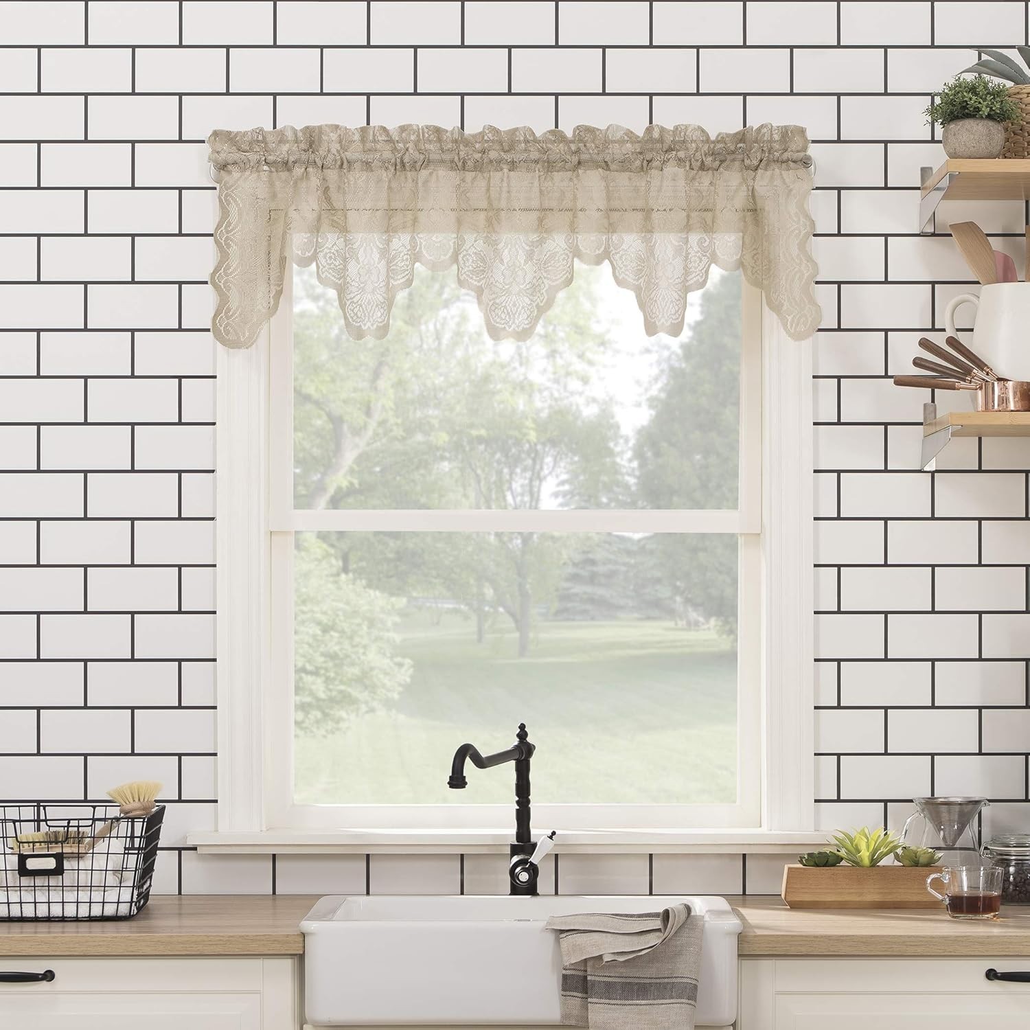 Delicate Floral Lace Sheer Rod Pocket Valance for Timeless Kitchen Elegance