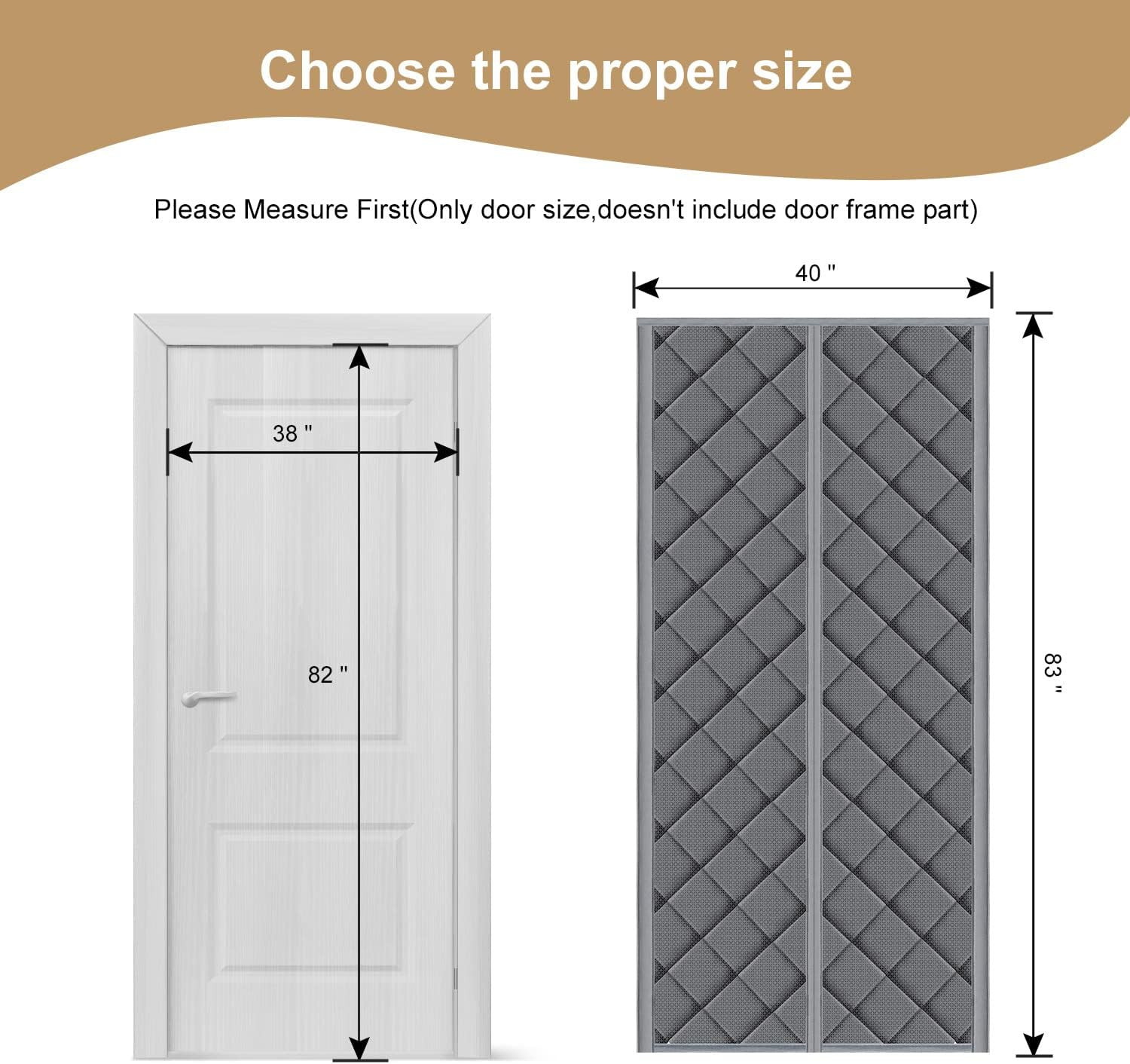 Magnetic Thermal Insulated Door Curtain, Fits Door Size 38″ x 82″, Thicken Nylon
