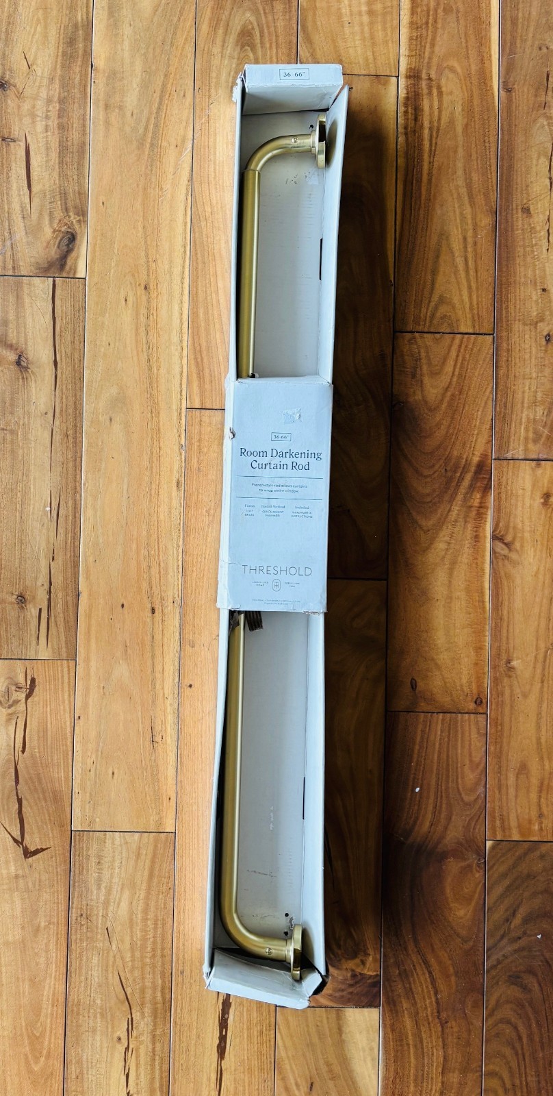 Two Sets! Blackout Rounded Curtain Rod Brass – Threshold – 66″-120” & 36″-66″