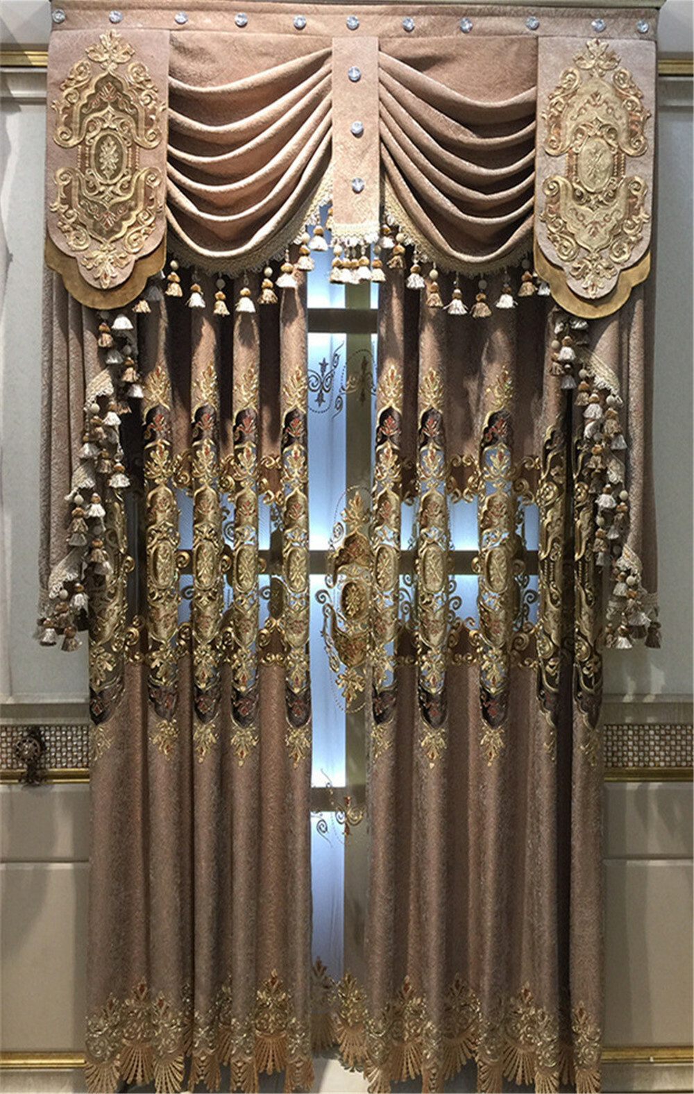 Luxury European Curtains Floral Embroidered Semi Blackout Curtain Drape 1 Panel