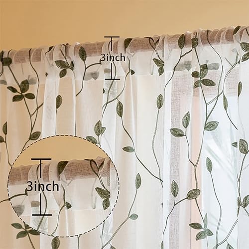 2 Panels Embroidered Leaf Pattern 53″W x 84″L (Pack of 2) White Sage Green