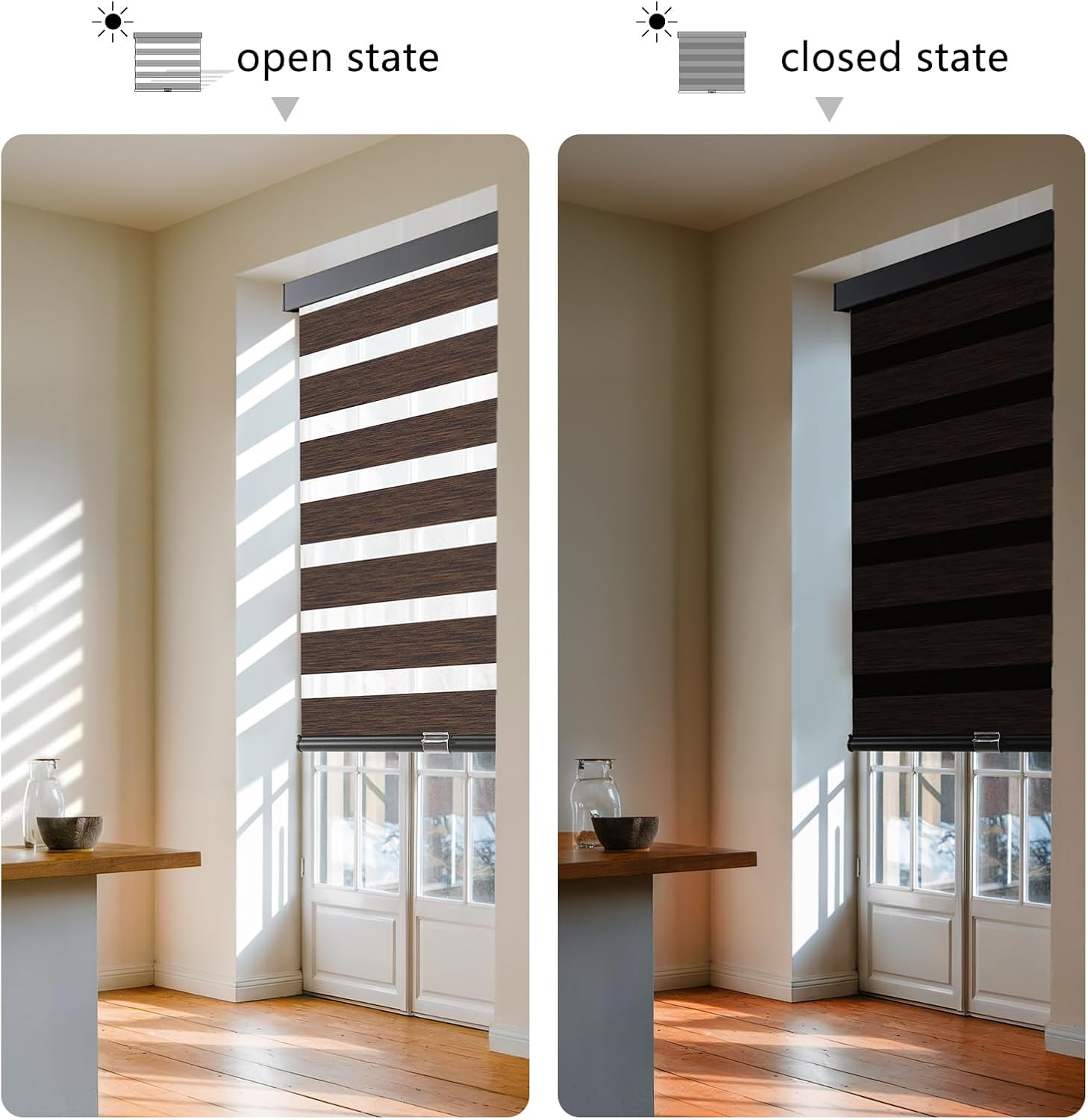 Cordless Zebra Blinds for Windows Pull down Roller Window Shades Dual Layer Ligh