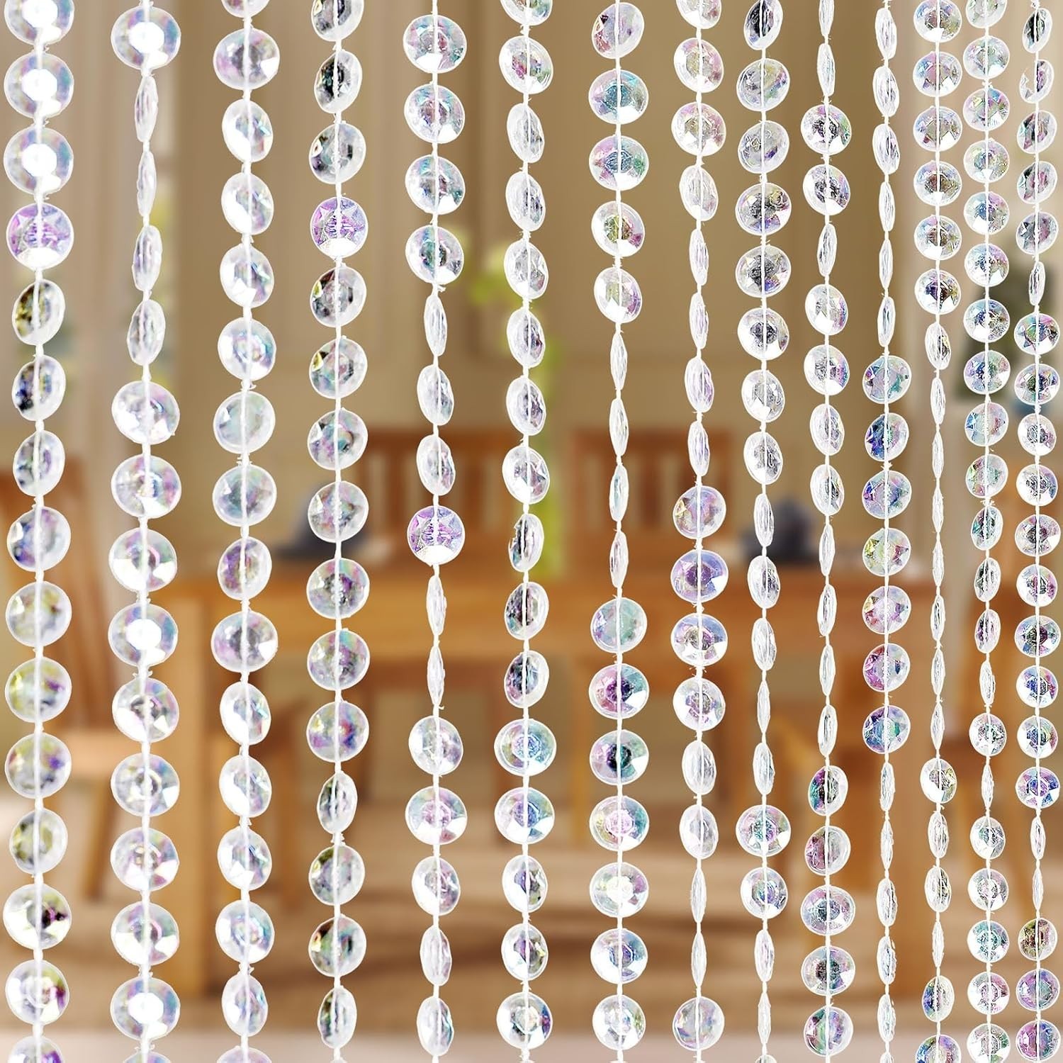 2Panels Crystal Beaded Curtain 3FTx6.5FT Door Beads 36 Strands Clear Acrylic Be