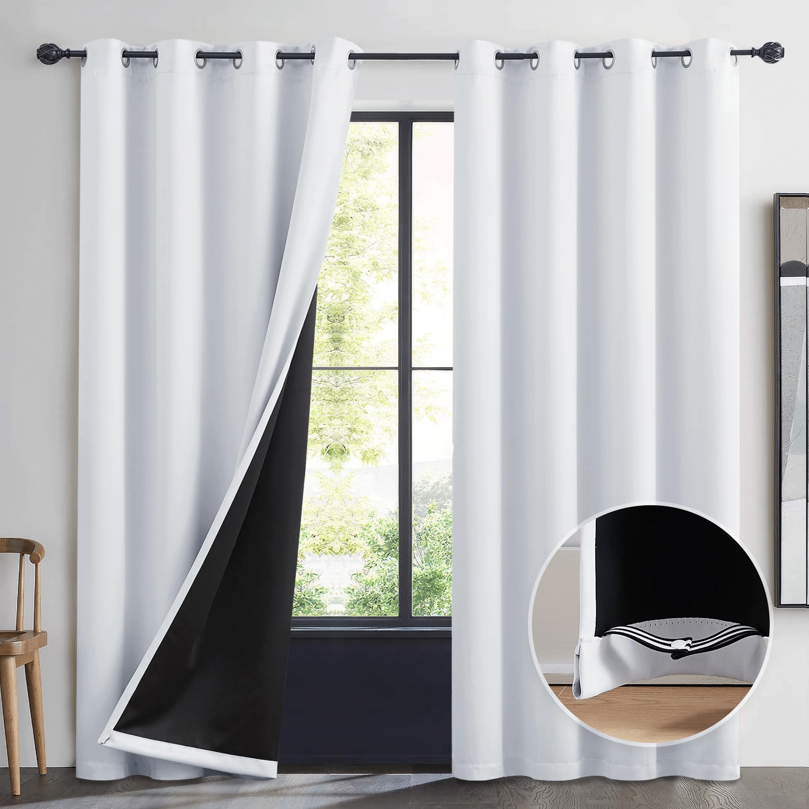 Beauoop White Blackout Window Curtain Panels 84 Inches Long 100% Blocking The…