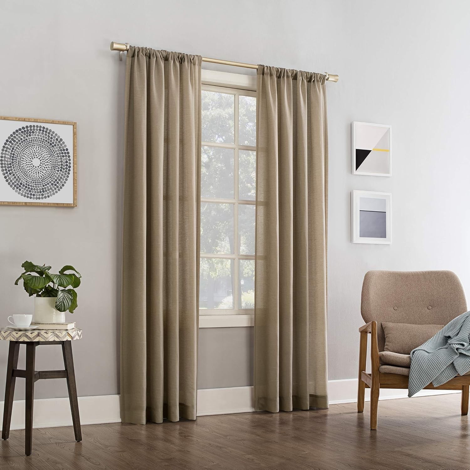 Linen Blend Textured Semi-Sheer Rod Pocket Curtain Panel 54″ x 84″ Taupe