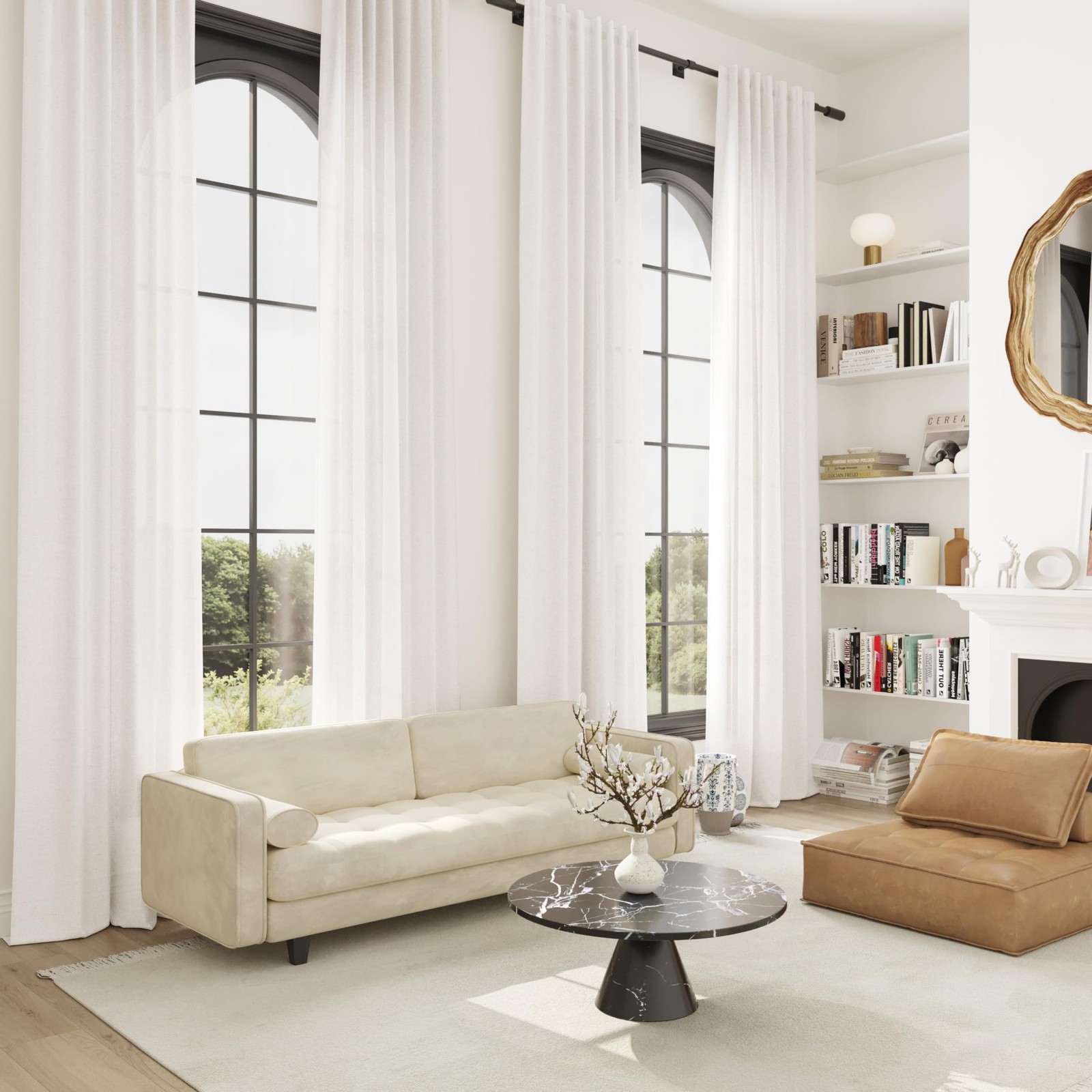 SPWIY 144 inch Linen Curtains 12 FT 1 Panel Natural Cream Ivory Semi Sheer