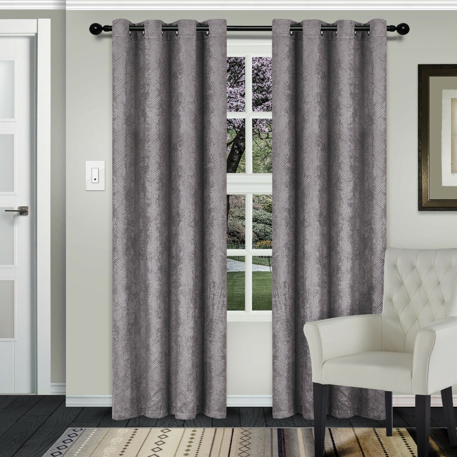 Elvina Modern Geometric Room Darkening Blackout Grommet Window Curtains 2 Panels
