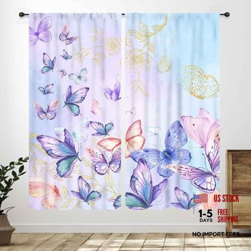 Butterfly Curtains for Girl Room – Purple 21″W x 45″L – Pack of 2 – Butterfly-5