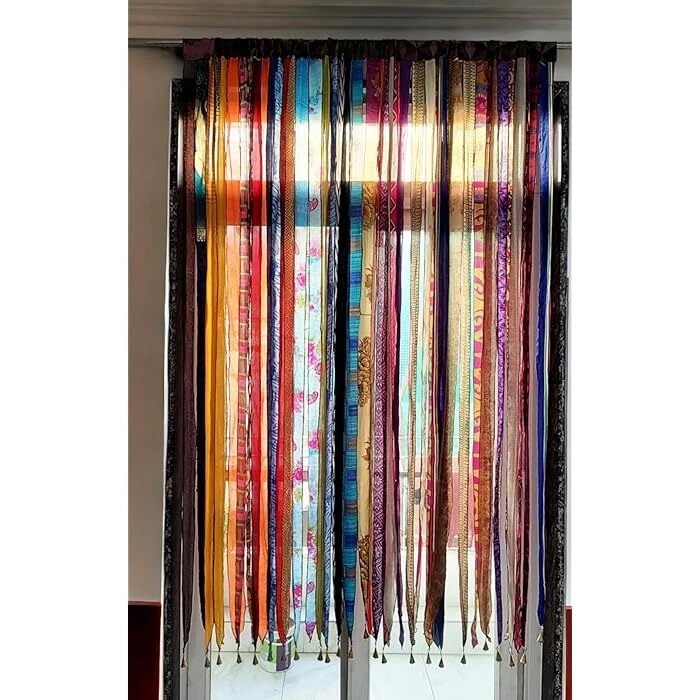 Boho Curtains Light-Filtering Gypsy Hippy Curtain Handmade Set of 2 Sari Silk