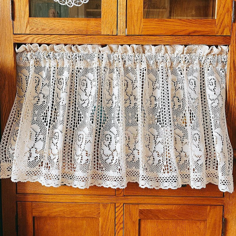 Rustic Farmhouse Hand Crochet Lace Cafe Curtain Valance Tiers Kitchen Rod Pocket
