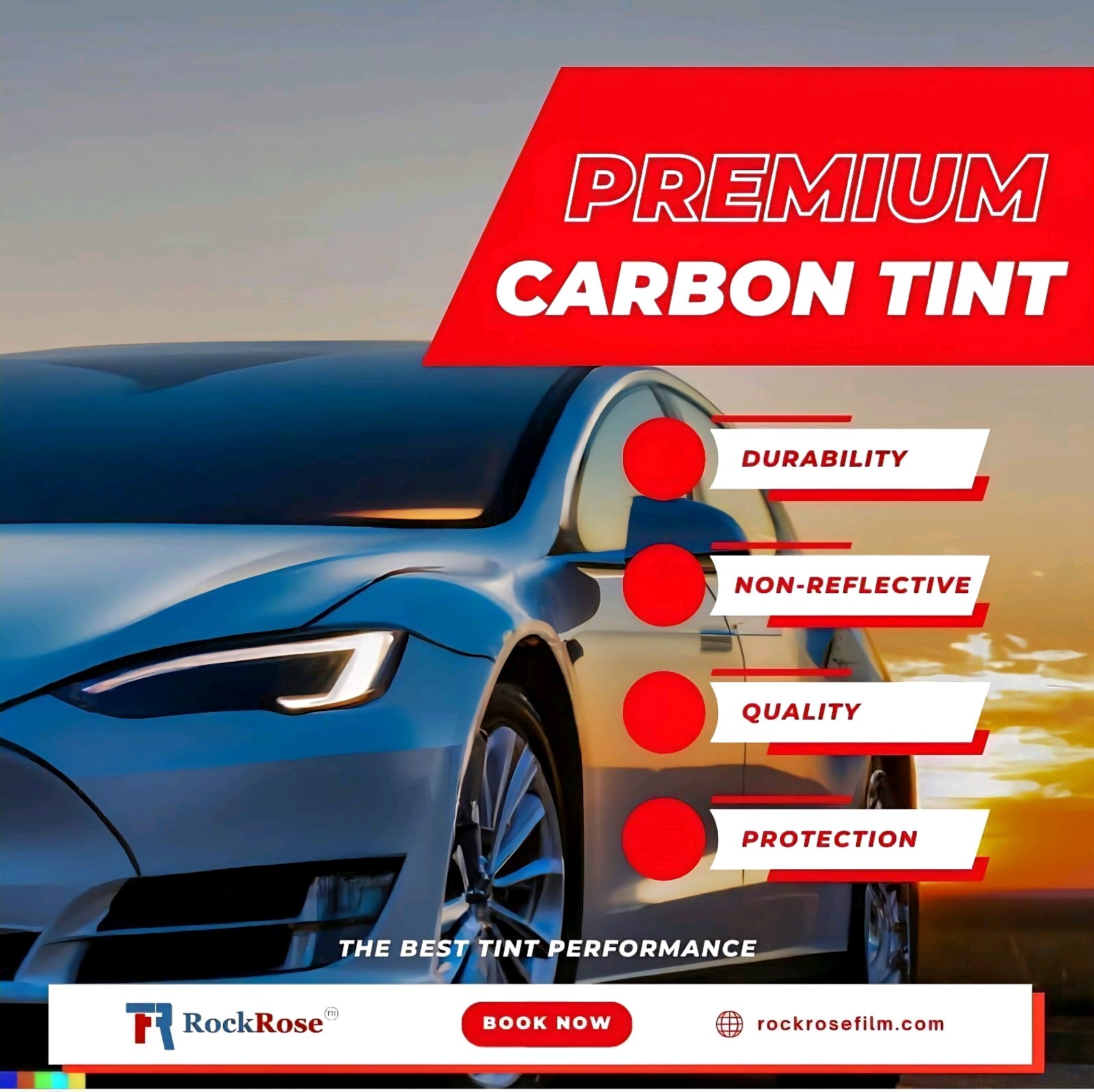 RockRose Charcoal 2PLY Premium Carbon 20% VLT Car Tint 22 in x 10FT