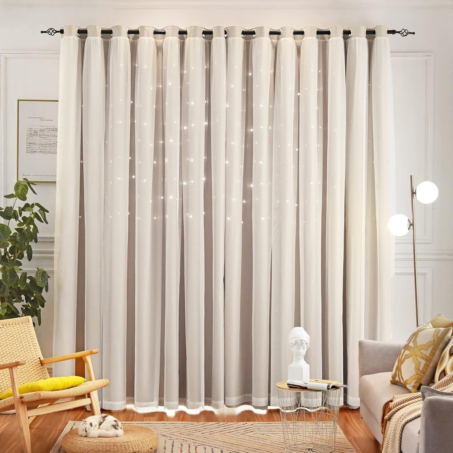 Energy-Saving Blackout Curtains with Star Design for Dreamy Kids’ Spaces – Beige