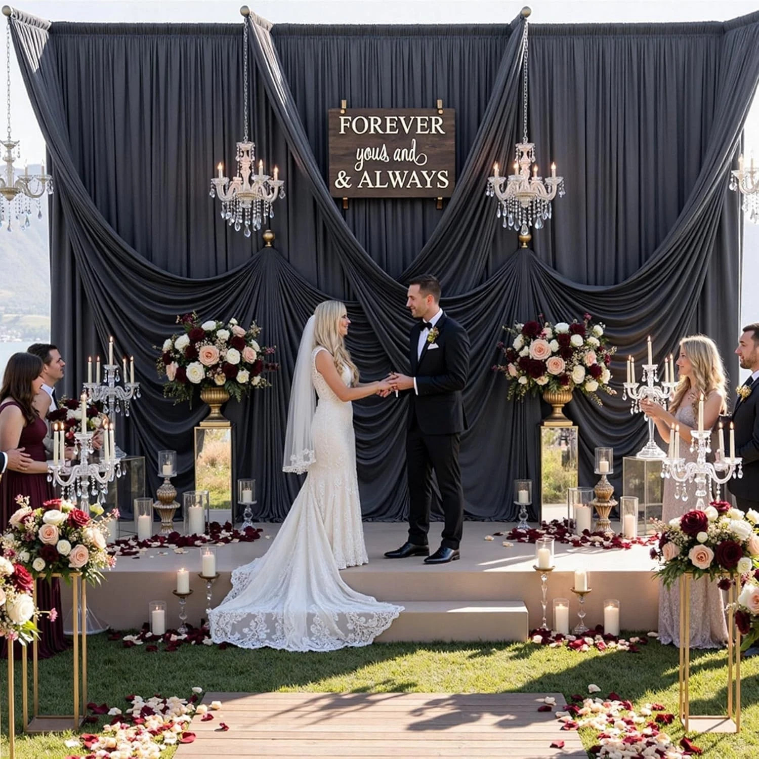 30x10ft Black Backdrop Curtain 6 Panels Wrinkle Free Party Drapes