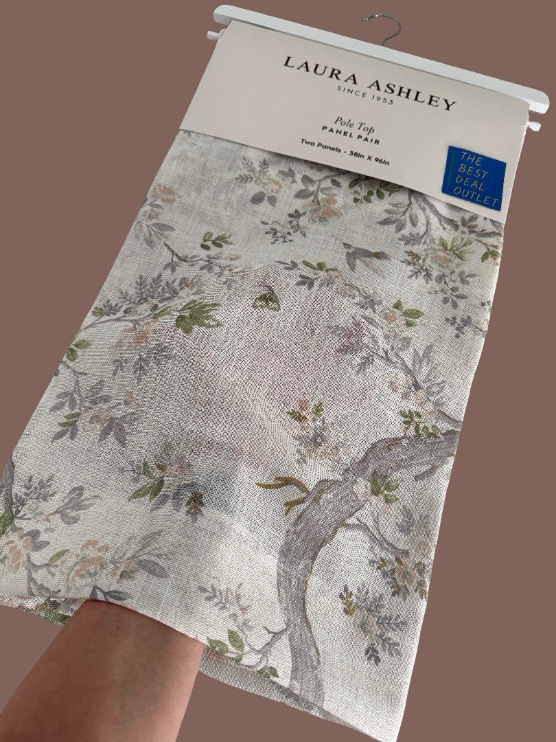 Laura Ashley Window Curtains 2 Panels 38 x 96″ Linen Khaki Gray Cream Pole Top