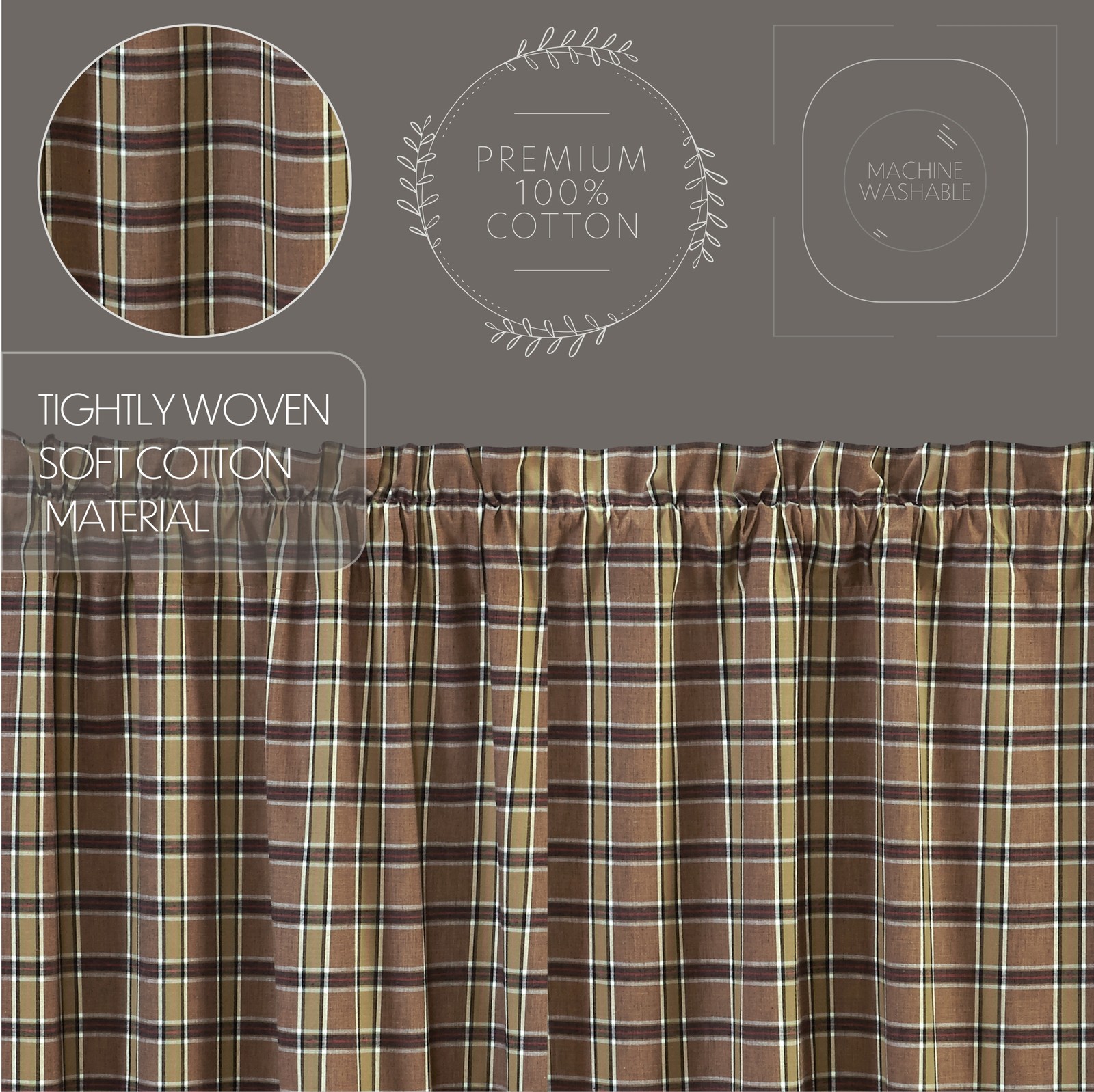 Rustic 24″x36″ Tier Pair Tan Rod Pocket Wyatt Kitchen Window Curtains VHC Brands