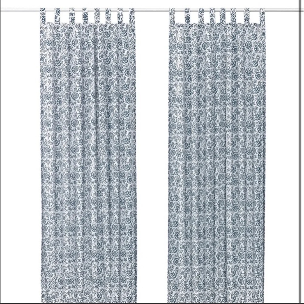 IKEA Mjolkort Floral Curtain Panels Blue White 57×96 RARE Discontinued