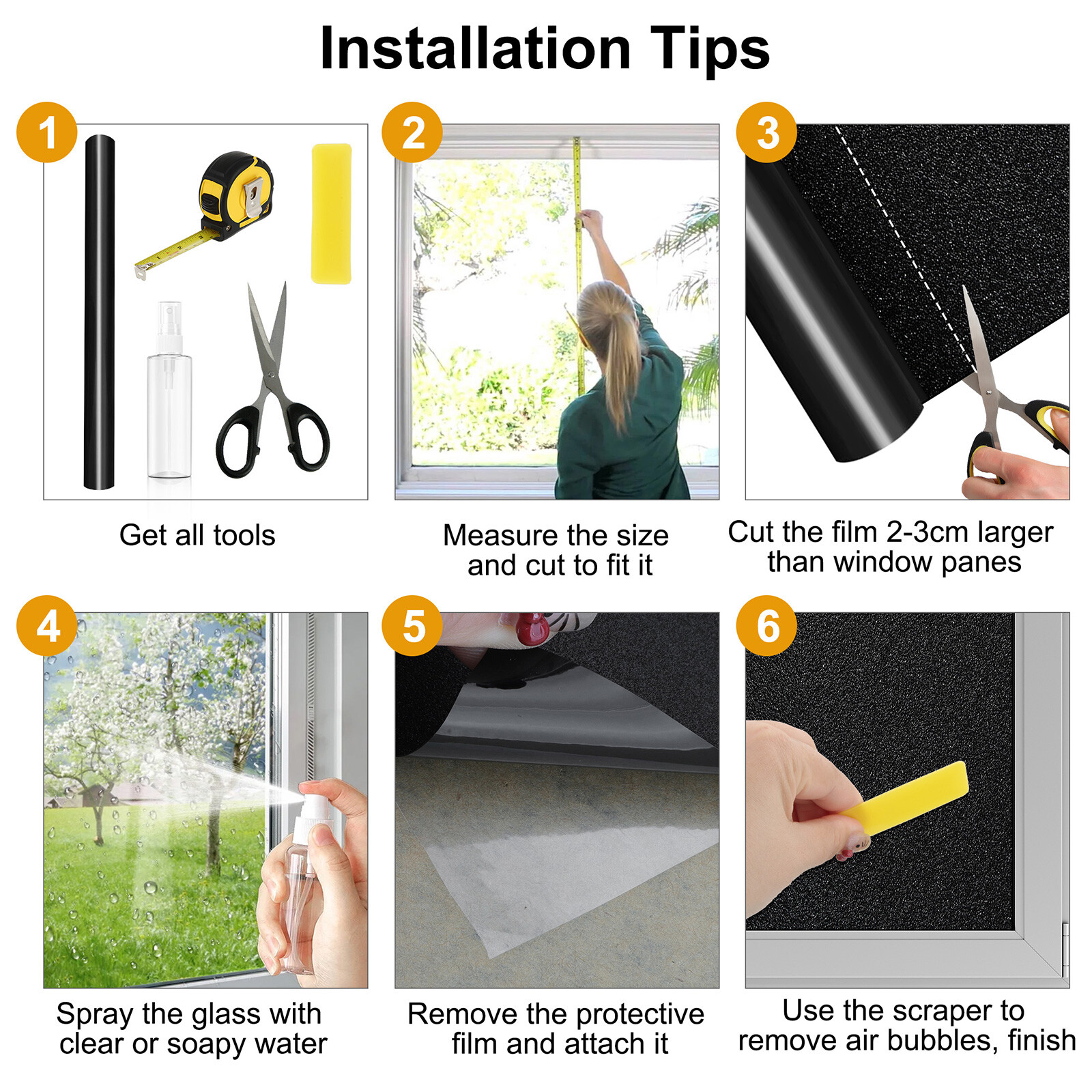 Total Blackout Window Film 100% Light Blocking Frosted Static Cling Black