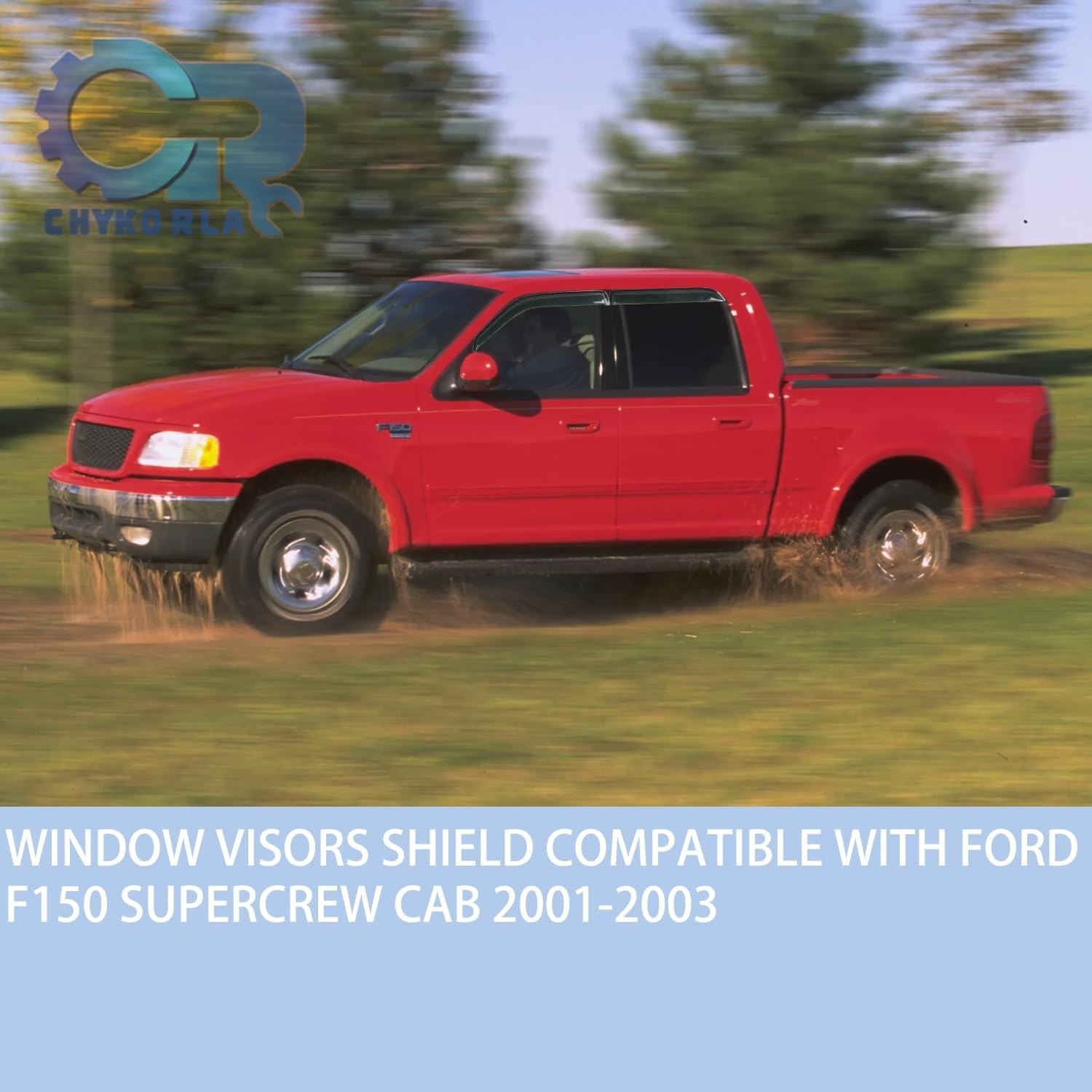 4PCS Window Rain Guards Shield Fit for 2001-2003 Ford F150 SuperCrew Cab, Out