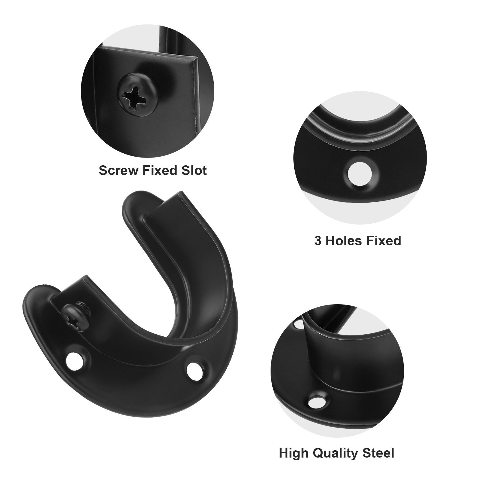 6 PCS Black Stainless Steel Closet Rod Sockets U-Shape Pipe Brackets with Screws