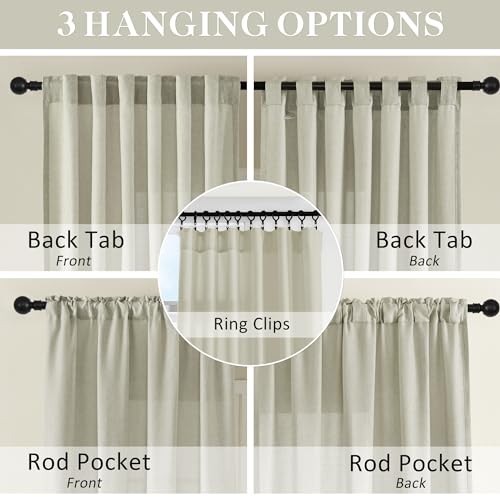 Linen Sheer Window Curtains, Rod Pocket & 60″W x 84″L (Pack of 2) Nautural