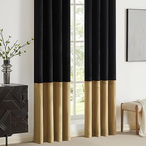 Black Gold Color Block Window Curtains 52″W x 96″L (Pack of 2) Black & Gold