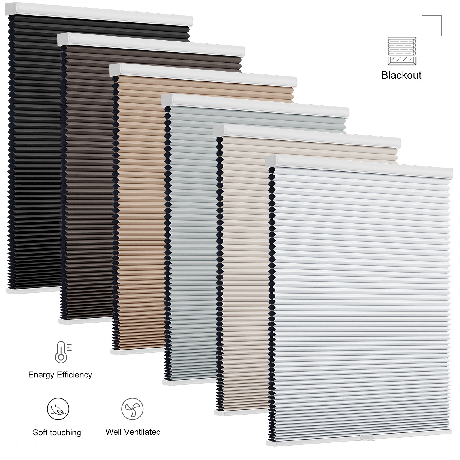 Blackout 38mm Honeycomb Blinds For Window Cordless Cellular Shades-Six Colors