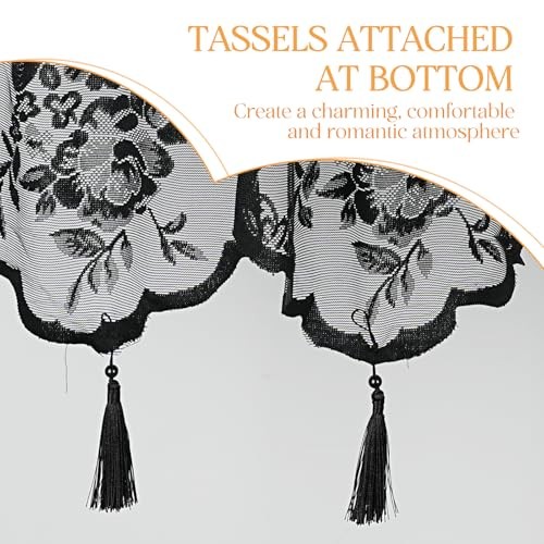 Sheer Lace Valance Curtains for Window 52″W x 18″L (Pack of 1) Black – Tassels