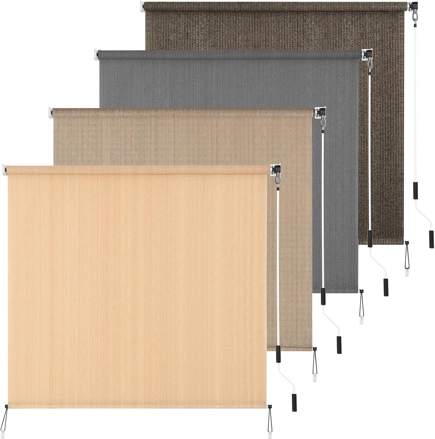 Outdoor Roller Shade 5′ W x 8′ L Cordless Patio Shades Roll Up Outdoors Blinds