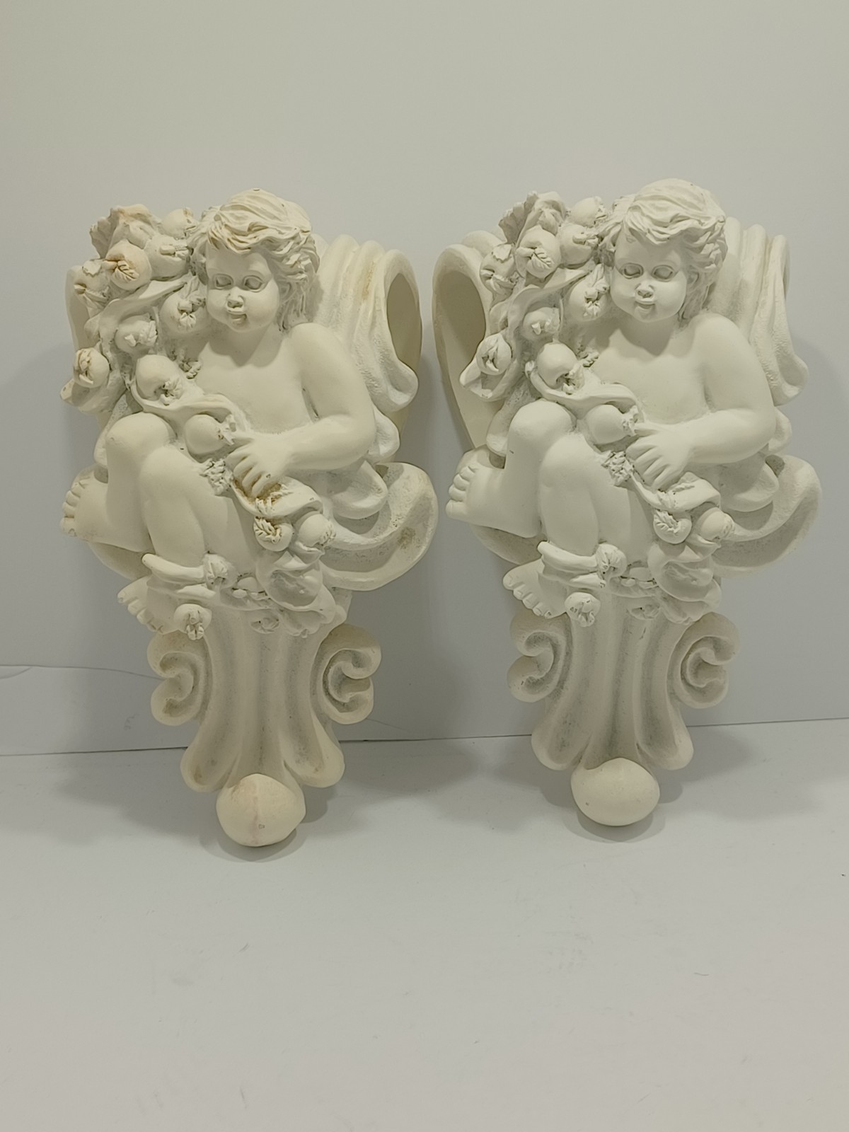 Vintage Angel Cherub Resin Curtain Rod Holders Set Of 2