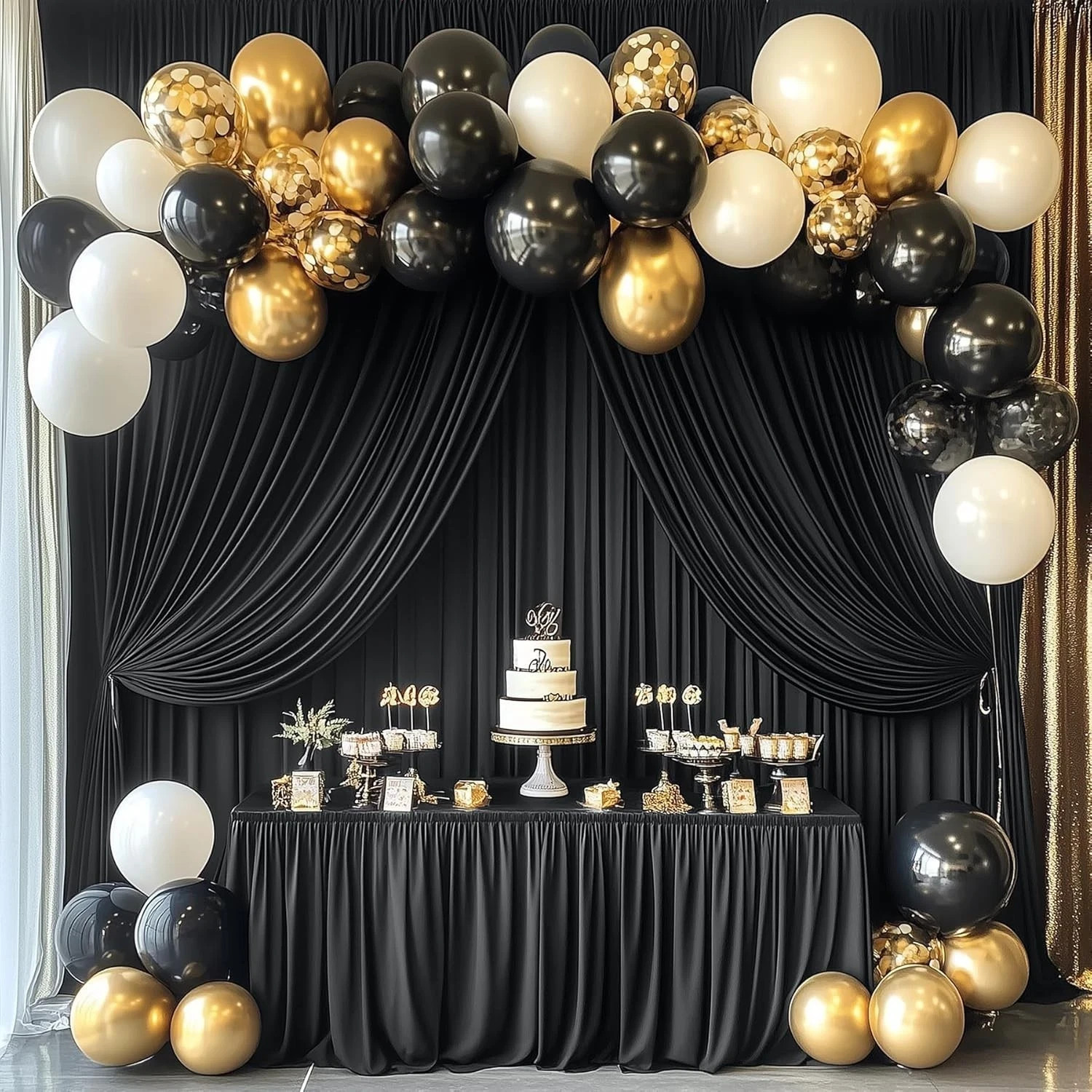 30x10ft Black Backdrop Curtain 6 Panels Wrinkle Free Party Drapes
