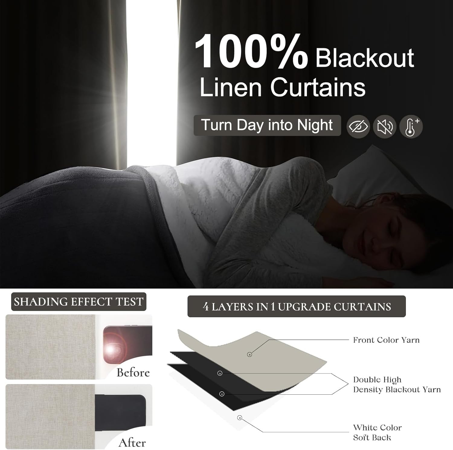 Extra Wide Blackout Curtains 100″ x 84″ Natural Linen Thermal Drapes 2 Panels