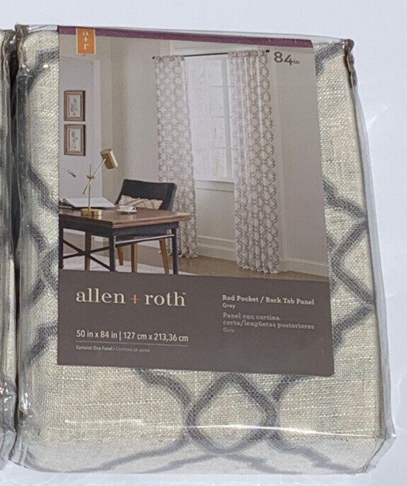 NEW ALLEN + ROTH Gray # 3728099 Dark Gray Design on White Panel Rod Pocket /Back