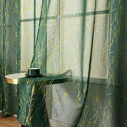 Emerald Green Sheer Curtains 96 52″W x 96″L (Pack of 2) Gold and Emerald Green