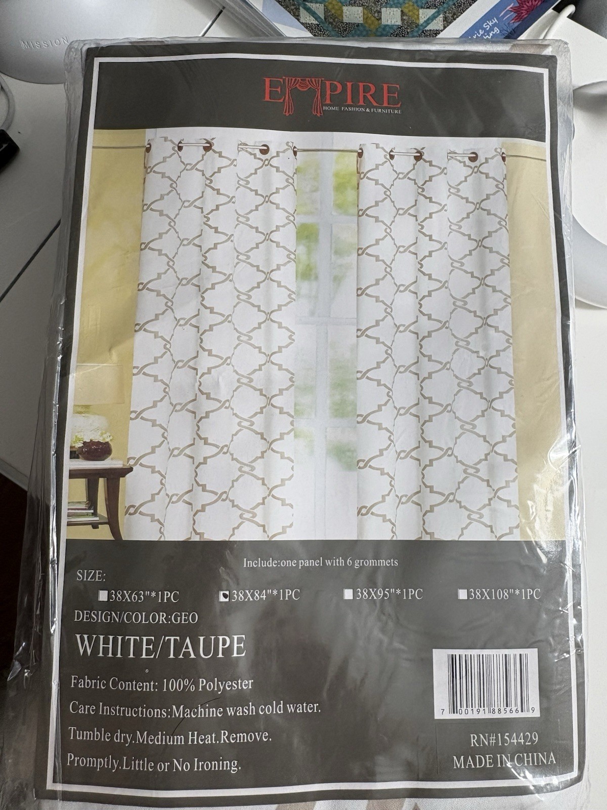 Empire Curtains 38″ x 84″ panels White/Taupe Bronze Grommets