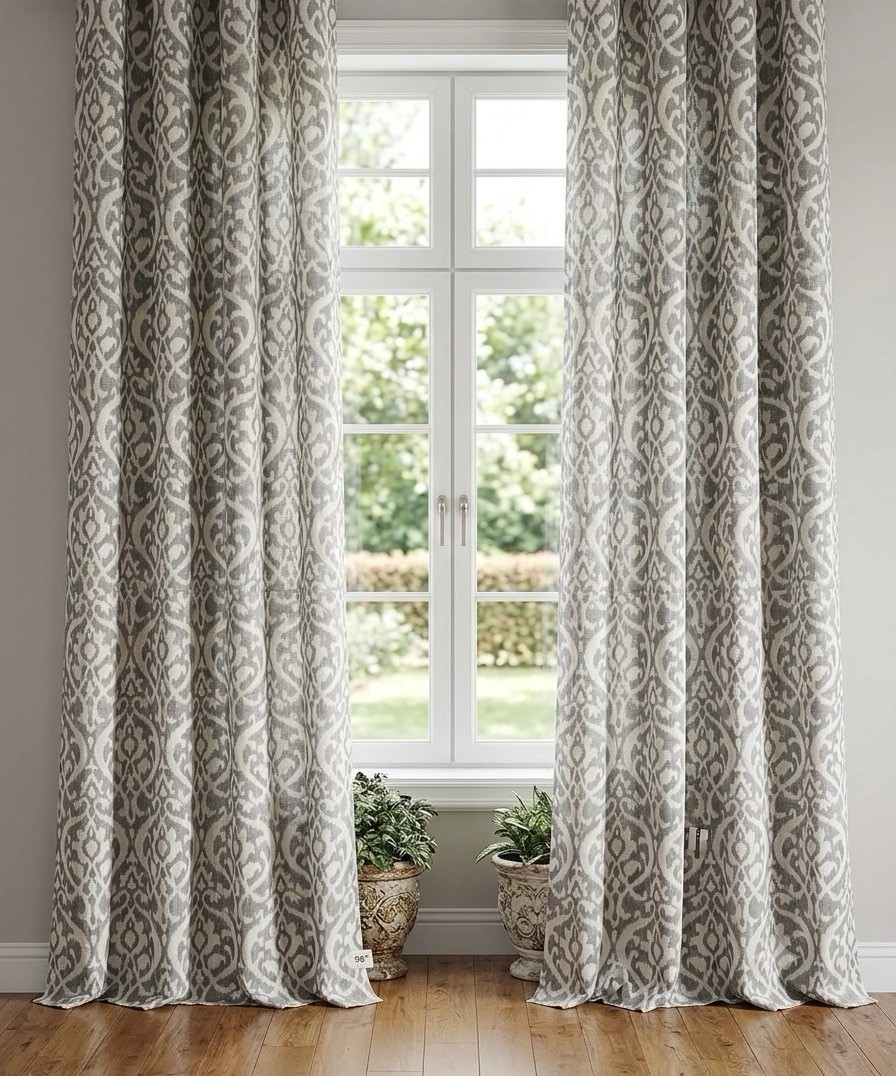 Pottery Barn INGRID DRAPE (1) 3-in-1 Pole Top GRAY IKAT 50×96” Curtain Panel
