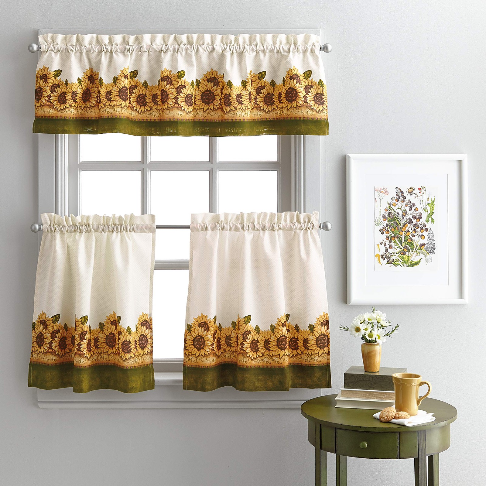 Sunflower Garden Window Kitchen Curtain Tier and Valance, Yellow, 36-Inch Tie…