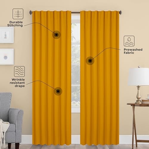 Solid Panel Curtains, 84 Inches Long, 54″W x 84″L (Pack of 2) Mustard Yellow