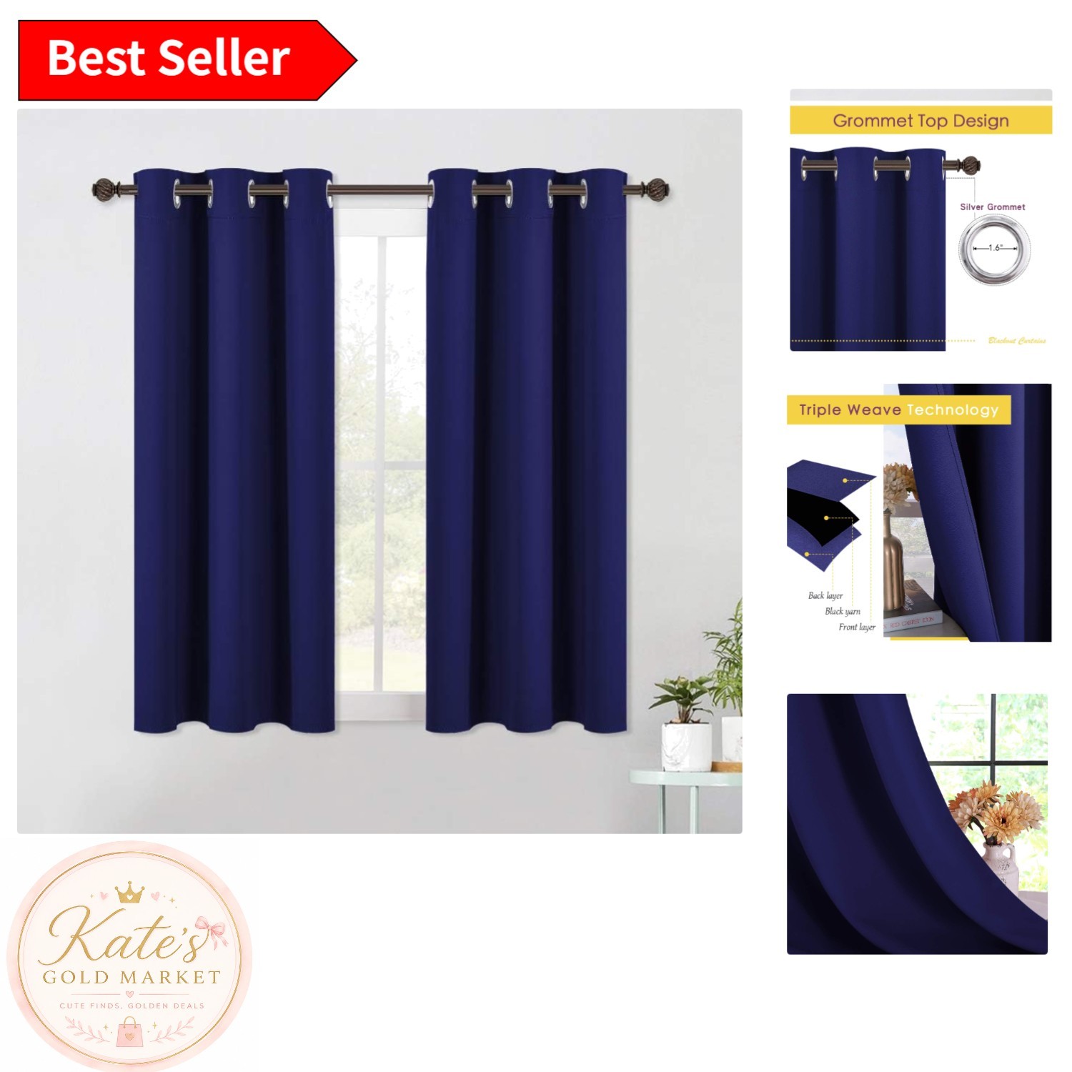 2-Pack Royal Blue Blackout Curtain Panels – 42″W x 40″L for Ultimate Privacy