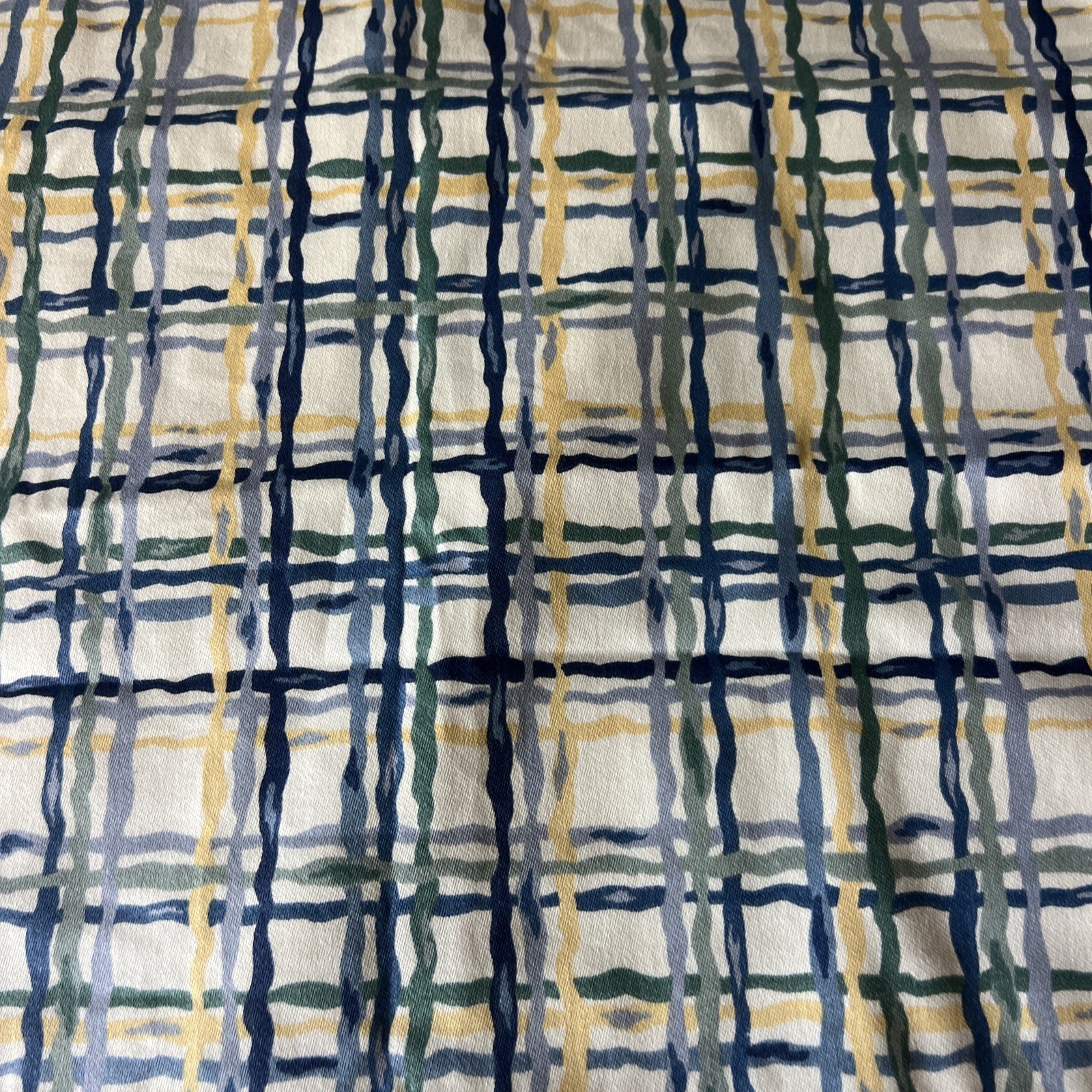 Custom Curtain Panel Blues Yellow White Green 52 X 64 “ Vtg Laural Leaf Farm