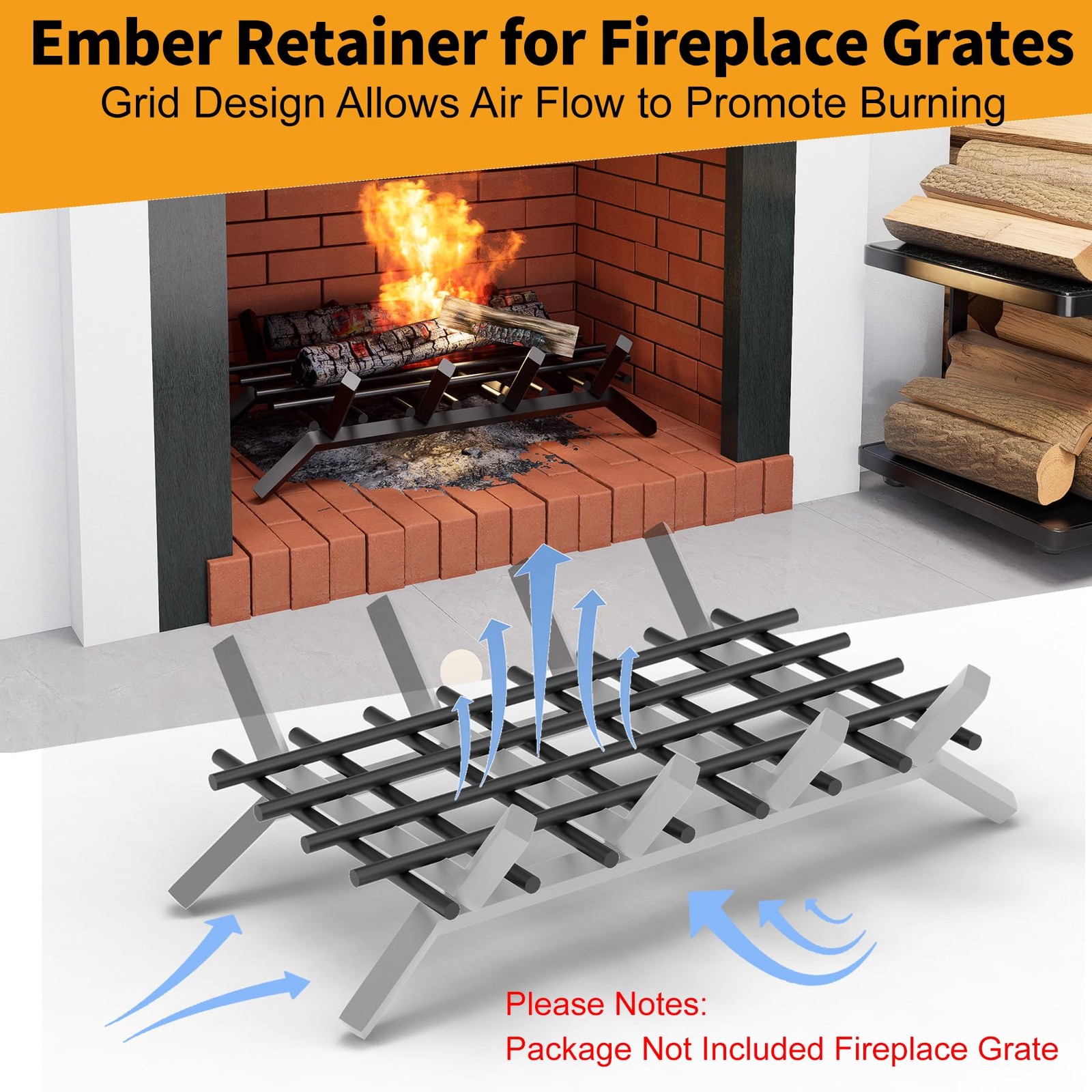 Fireplace Grate Ember Retainer Heavy Duty Steel Mesh Grill 15.75×10 Inch