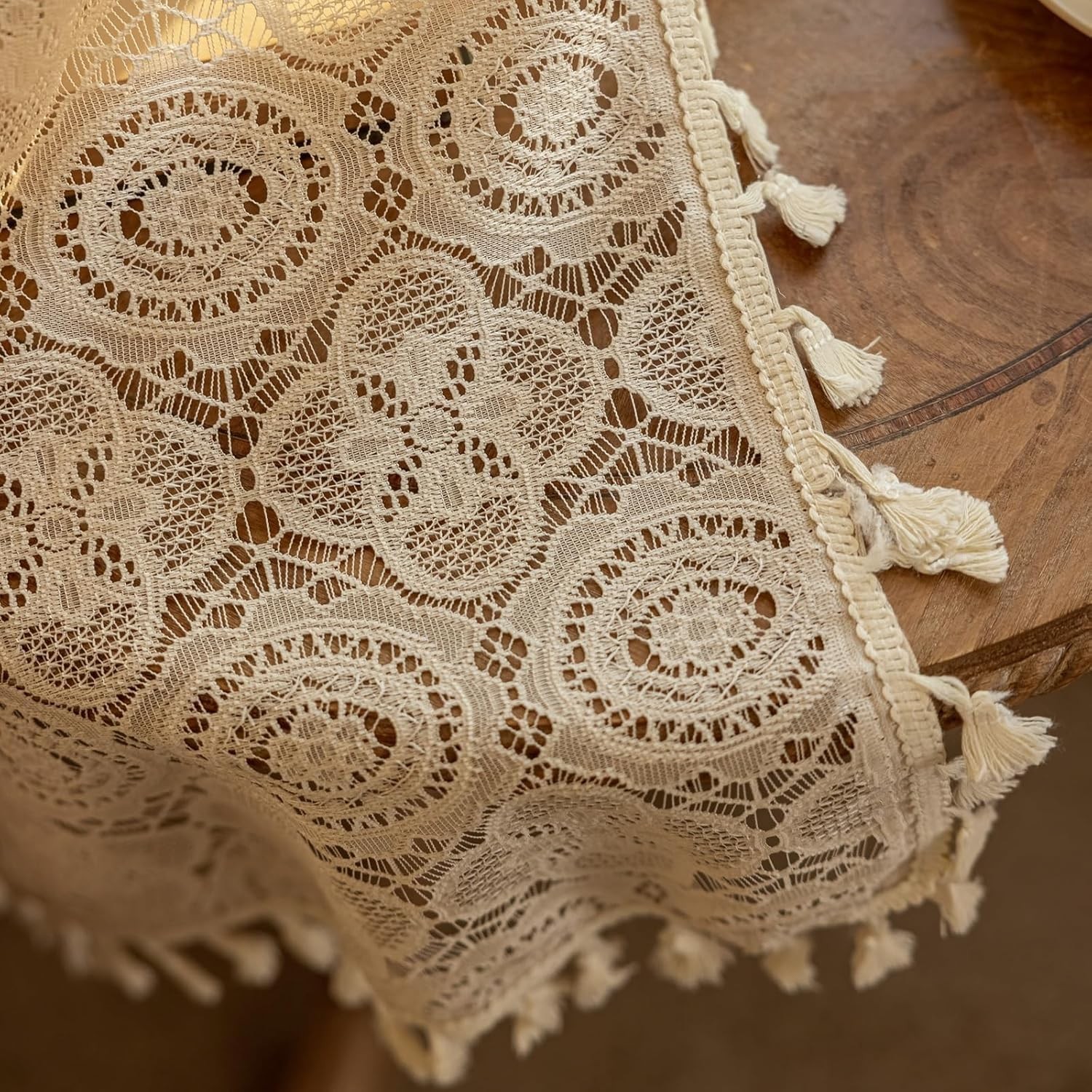 Boho Lace Curtains 90 inches Long 2 Panels -Vintage Floral Crochet Sheer Pane…