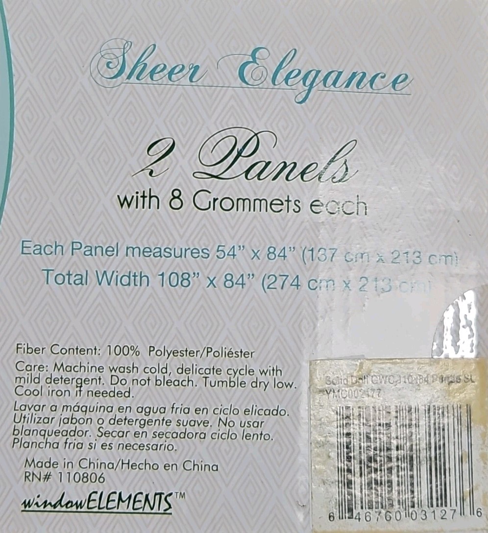 Two Plum Grommet Sheer Window Curtain Panels. 54in x 84in. Each New
