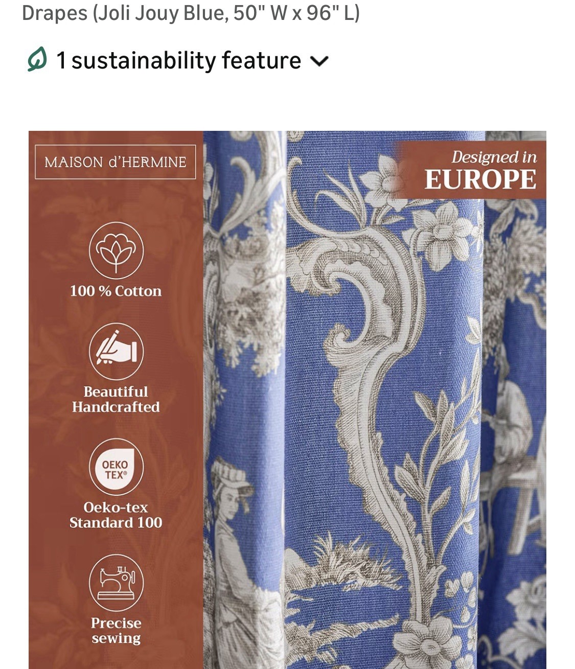 Maison d’ Hermine Curtains for Living Room 100% Cotton 96” X 50” One Panel