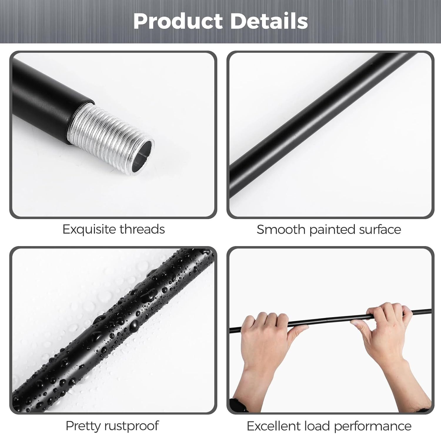 Matte Black M10 Threaded Extension Rod, 10 PCS 12 Inches Threaded Extension Rod